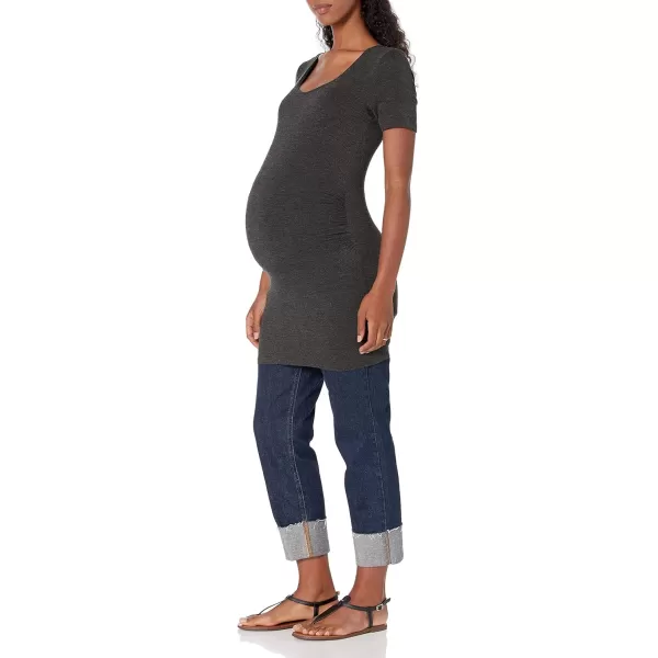 Amazon Essentials Womens Maternity ShortSleeve Rouched Scoopneck TShirt Pack of 2Charcoal HeatherBlack