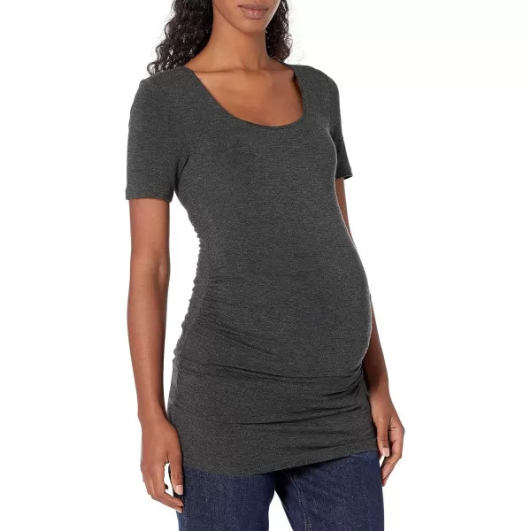 Amazon Essentials Womens Maternity ShortSleeve Rouched Scoopneck TShirt Pack of 2Charcoal HeatherBlack