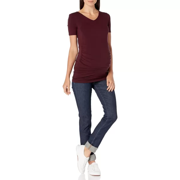 Amazon Essentials Womens Maternity ShortSleeve Rouched VNeck TShirt Pack of 2Rayon Blend BurgundyNavy