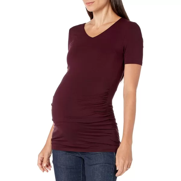 Amazon Essentials Womens Maternity ShortSleeve Rouched VNeck TShirt Pack of 2Rayon Blend BurgundyNavy