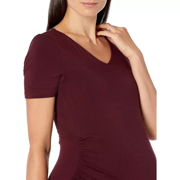 Amazon Essentials Womens Maternity ShortSleeve Rouched VNeck TShirt Pack of 2Rayon Blend BurgundyNavy