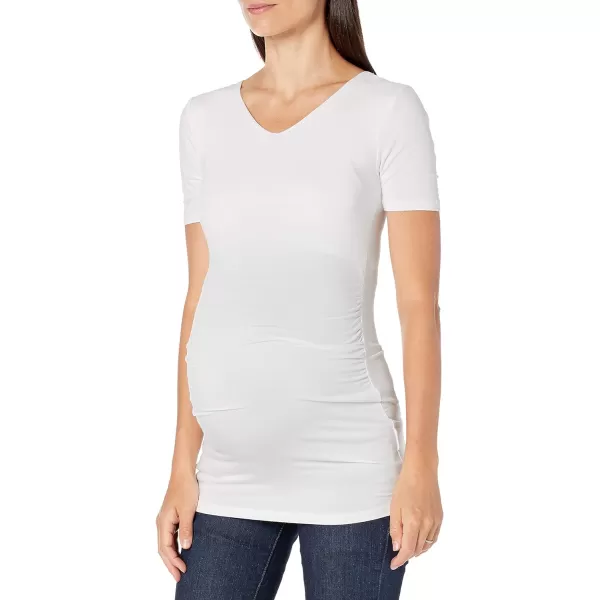 Amazon Essentials Womens Maternity ShortSleeve Rouched VNeck TShirt Pack of 2Rayon Blend White