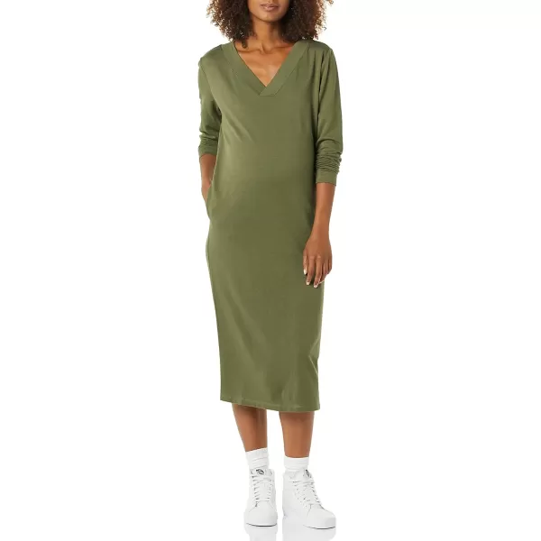 Amazon Essentials Womens Maternity VNeck Relaxed Fit Sweatshirt DressOlive