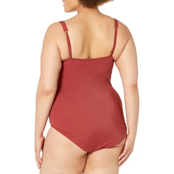 Amazon Essentials Womens Maternity VNeck SwimsuitBrick Red