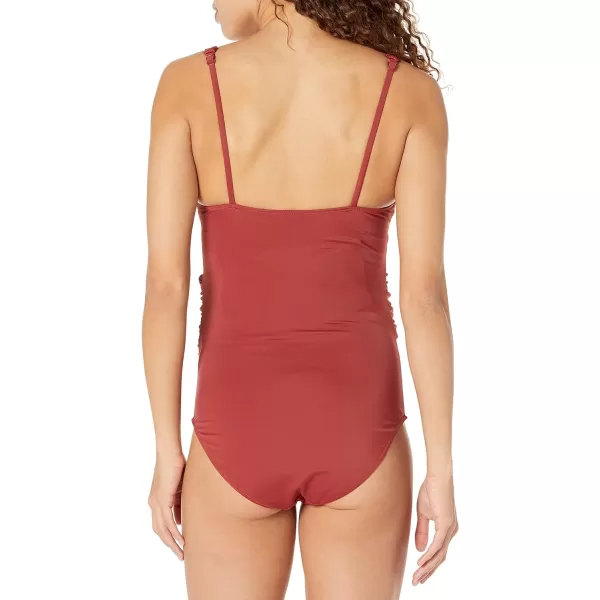 Amazon Essentials Womens Maternity VNeck SwimsuitBrick Red