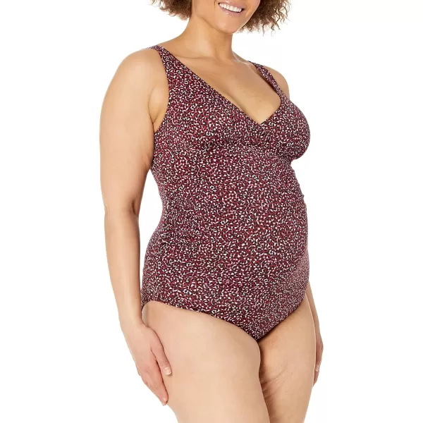 Amazon Essentials Womens Maternity VNeck SwimsuitBrick Red Leopard