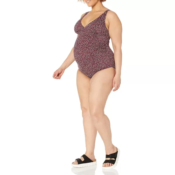 Amazon Essentials Womens Maternity VNeck SwimsuitBrick Red Leopard