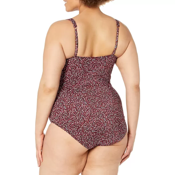 Amazon Essentials Womens Maternity VNeck SwimsuitBrick Red Leopard