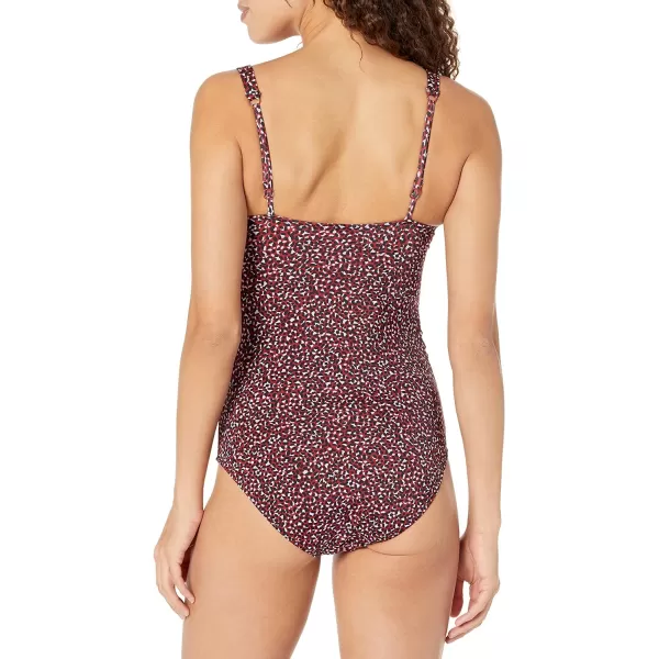 Amazon Essentials Womens Maternity VNeck SwimsuitBrick Red Leopard