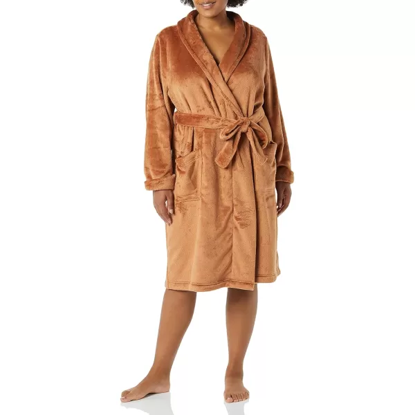 Amazon Essentials Womens MidLength Plush Robe Available in Plus SizeBrown