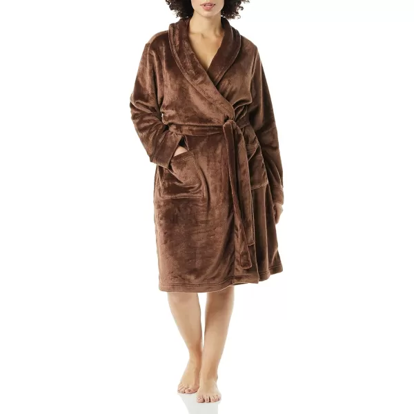 Amazon Essentials Womens MidLength Plush Robe Available in Plus SizeDark Brown