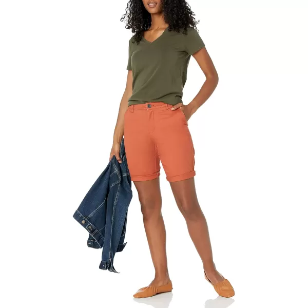 Amazon Essentials Womens MidRise SlimFit 10 Inch Inseam Bermuda Khaki ShortRust Orange