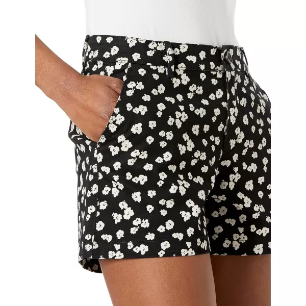 Amazon Essentials Womens MidRise SlimFit 35 Inch Inseam Khaki ShortBlack Floral