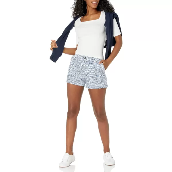 Amazon Essentials Womens MidRise SlimFit 35 Inch Inseam Khaki ShortWhiteBlue Ripple Print
