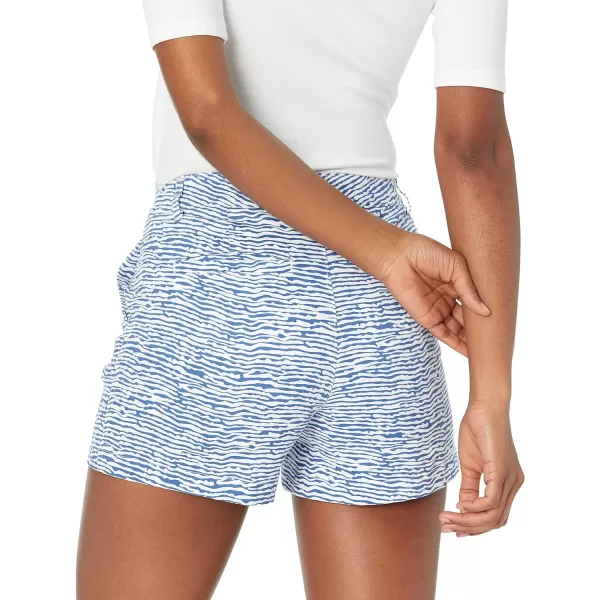Amazon Essentials Womens MidRise SlimFit 35 Inch Inseam Khaki ShortWhiteBlue Ripple Print