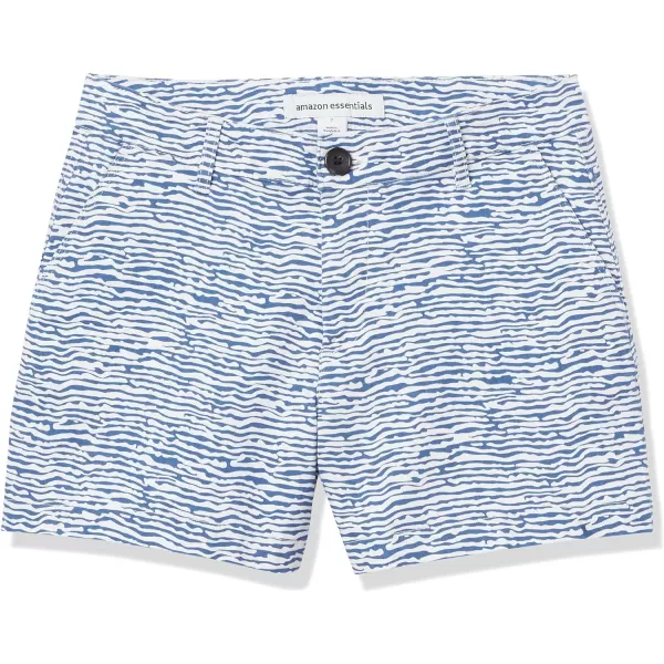 Amazon Essentials Womens MidRise SlimFit 35 Inch Inseam Khaki ShortWhiteBlue Ripple Print