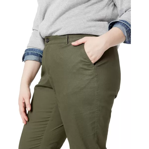 Amazon Essentials Womens MidRise SlimFit Cropped Tapered Leg Khaki PantDark Olive