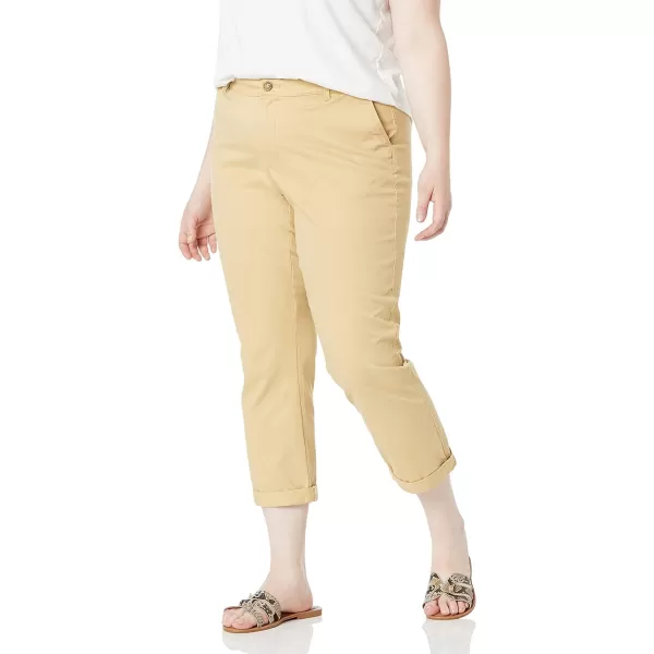 Amazon Essentials Womens MidRise SlimFit Cropped Tapered Leg Khaki PantKhaki Brown