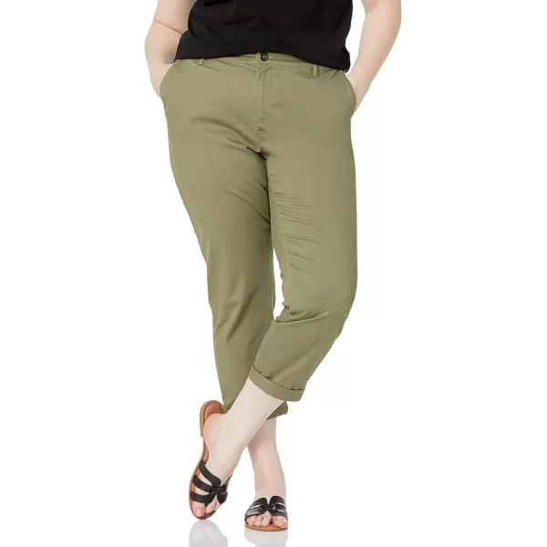 Amazon Essentials Womens MidRise SlimFit Cropped Tapered Leg Khaki PantWashed Olive