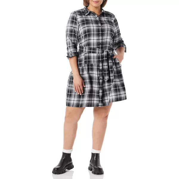 Amazon Essentials Womens Mini Feminine Flannel Shirt DressBlack Gradient Stripes