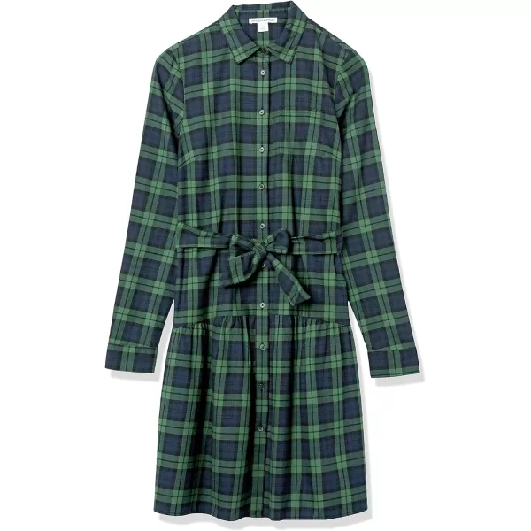 Amazon Essentials Womens Mini Feminine Flannel Shirt DressGreen Navy Blackwatch