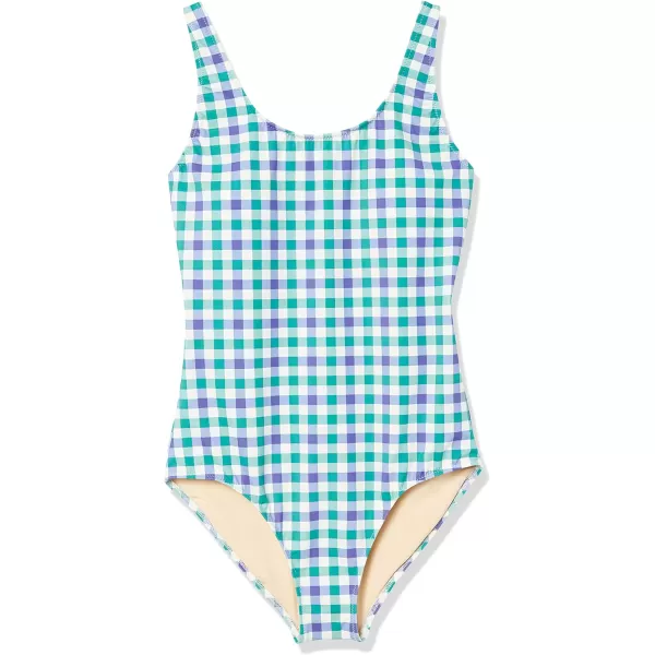 Amazon Essentials Womens OnePiece Coverage Swimsuit Available in Plus SizeBlue Green Gingham