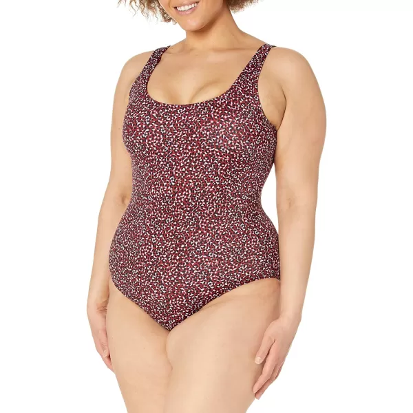 Amazon Essentials Womens OnePiece Coverage Swimsuit Available in Plus SizeBrick Red Leopard