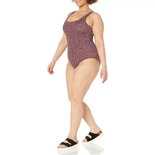 Amazon Essentials Womens OnePiece Coverage Swimsuit Available in Plus SizeBrick Red Leopard