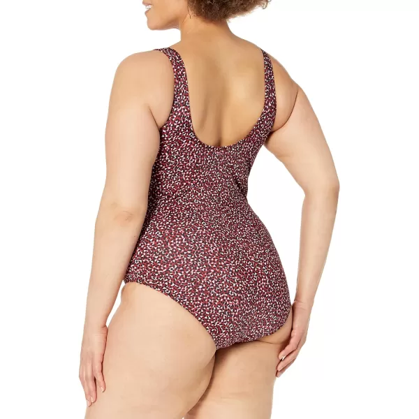 Amazon Essentials Womens OnePiece Coverage Swimsuit Available in Plus SizeBrick Red Leopard