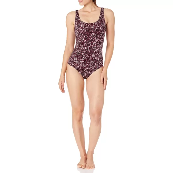 Amazon Essentials Womens OnePiece Coverage Swimsuit Available in Plus SizeBrick Red Leopard