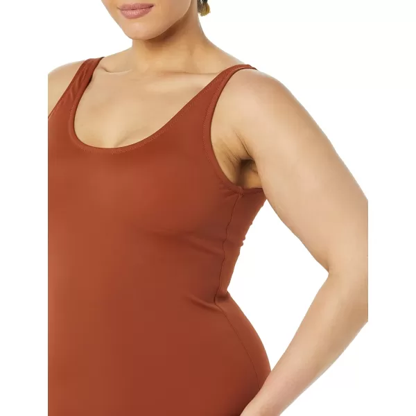 Amazon Essentials Womens OnePiece Coverage Swimsuit Available in Plus SizeBrown