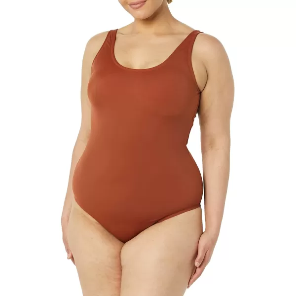 Amazon Essentials Womens OnePiece Coverage Swimsuit Available in Plus SizeBrown