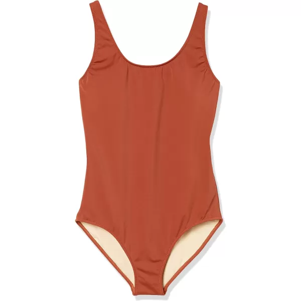 Amazon Essentials Womens OnePiece Coverage Swimsuit Available in Plus SizeBrown