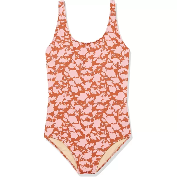 Amazon Essentials Womens OnePiece Coverage Swimsuit Available in Plus SizeBrown Floral Print