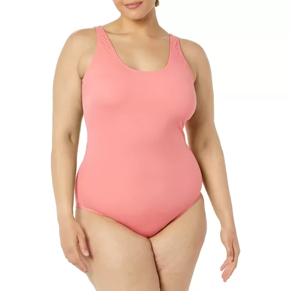 Amazon Essentials Womens OnePiece Coverage Swimsuit Available in Plus SizeCoral Pink