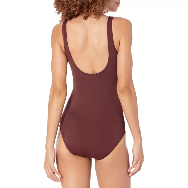 Amazon Essentials Womens OnePiece Coverage Swimsuit Available in Plus SizeDeep Brown