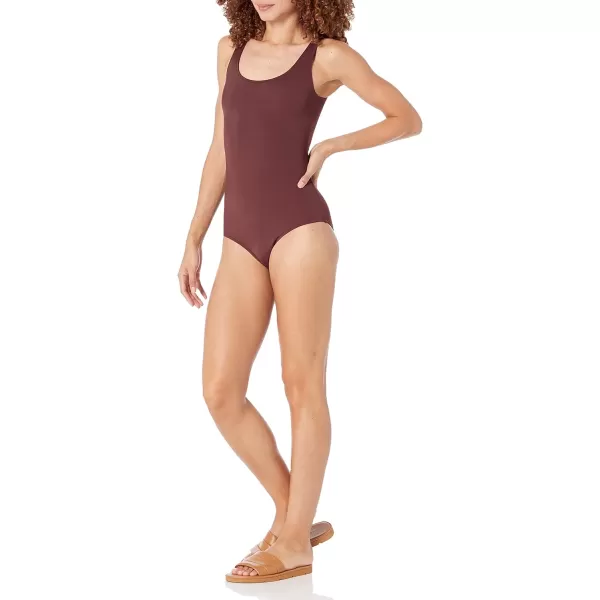 Amazon Essentials Womens OnePiece Coverage Swimsuit Available in Plus SizeDeep Brown