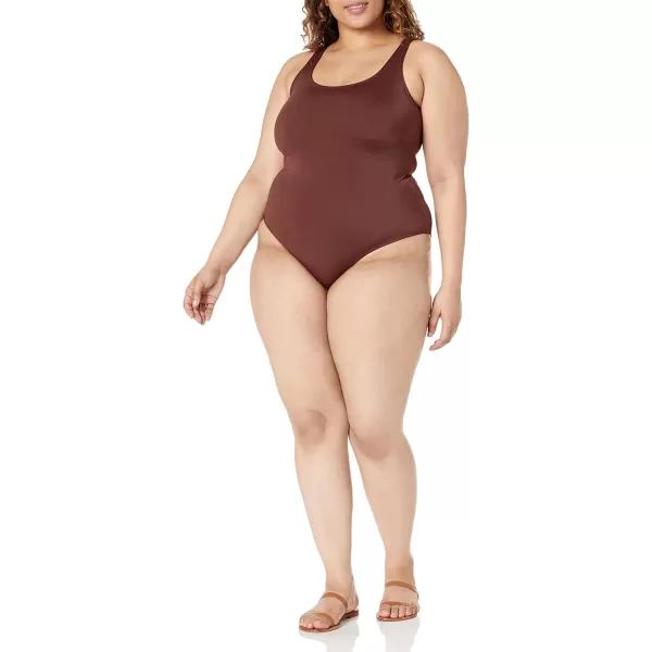 Amazon Essentials Womens OnePiece Coverage Swimsuit Available in Plus SizeDeep Brown