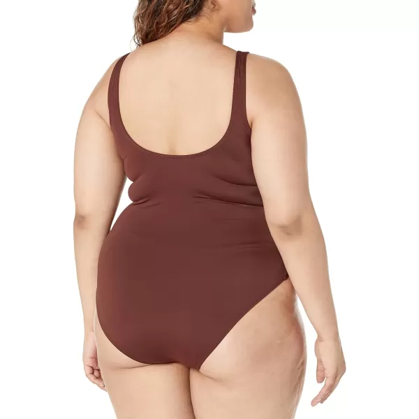 Amazon Essentials Womens OnePiece Coverage Swimsuit Available in Plus SizeDeep Brown