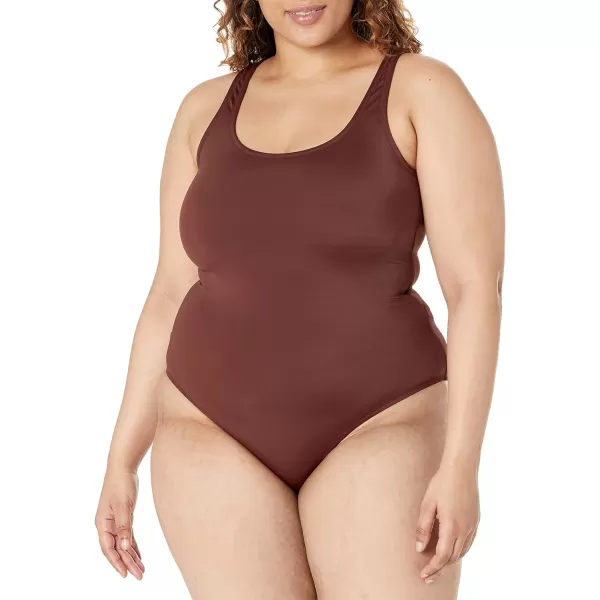 Amazon Essentials Womens OnePiece Coverage Swimsuit Available in Plus SizeDeep Brown