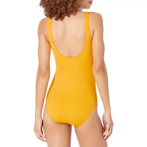 Amazon Essentials Womens OnePiece Coverage Swimsuit Available in Plus SizeGolden Yellow