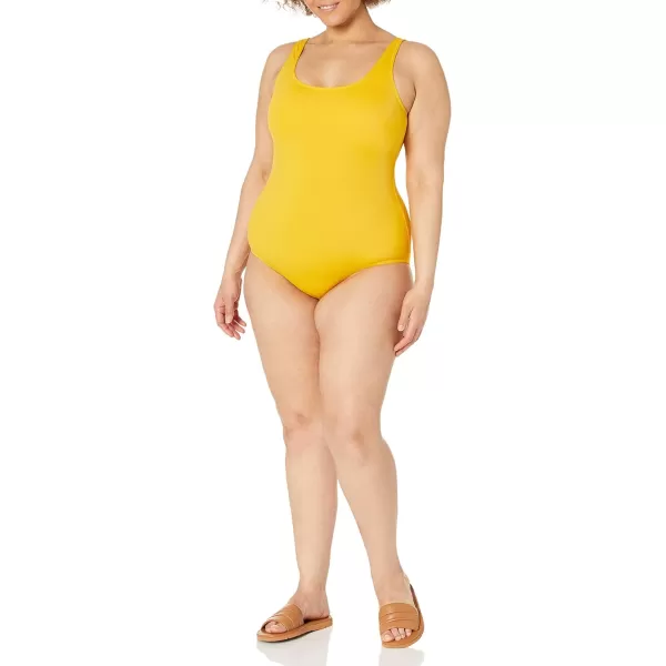 Amazon Essentials Womens OnePiece Coverage Swimsuit Available in Plus SizeGolden Yellow