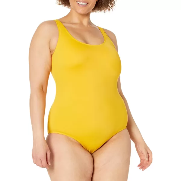 Amazon Essentials Womens OnePiece Coverage Swimsuit Available in Plus SizeGolden Yellow