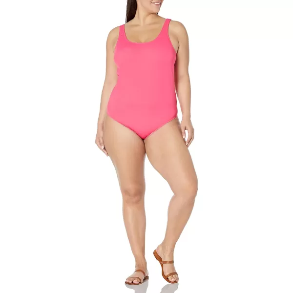 Amazon Essentials Womens OnePiece Coverage Swimsuit Available in Plus SizeHot Pink