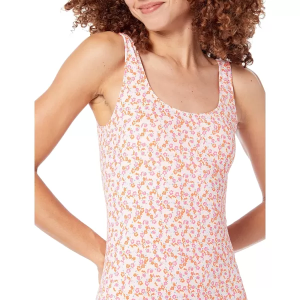 Amazon Essentials Womens OnePiece Coverage Swimsuit Available in Plus SizePale Peach Micro Floral