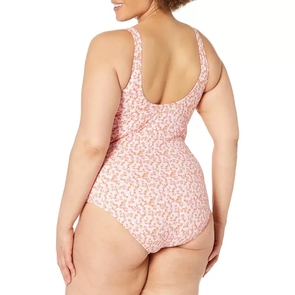 Amazon Essentials Womens OnePiece Coverage Swimsuit Available in Plus SizePale Peach Micro Floral