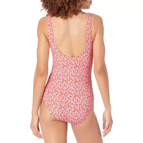 Amazon Essentials Womens OnePiece Coverage Swimsuit Available in Plus SizePale Peach Micro Floral