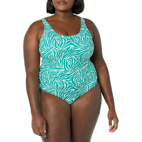 Amazon Essentials Womens OnePiece Coverage Swimsuit Available in Plus SizeTurquoise Green Zebra Stripe