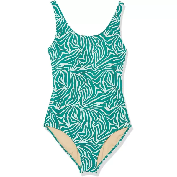 Amazon Essentials Womens OnePiece Coverage Swimsuit Available in Plus SizeTurquoise Green Zebra Stripe