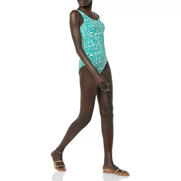 Amazon Essentials Womens OnePiece Coverage Swimsuit Available in Plus SizeTurquoise Green Zebra Stripe